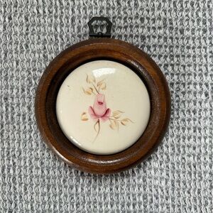 Vintage ceramic floral Wall Hanging with Wooden Frame